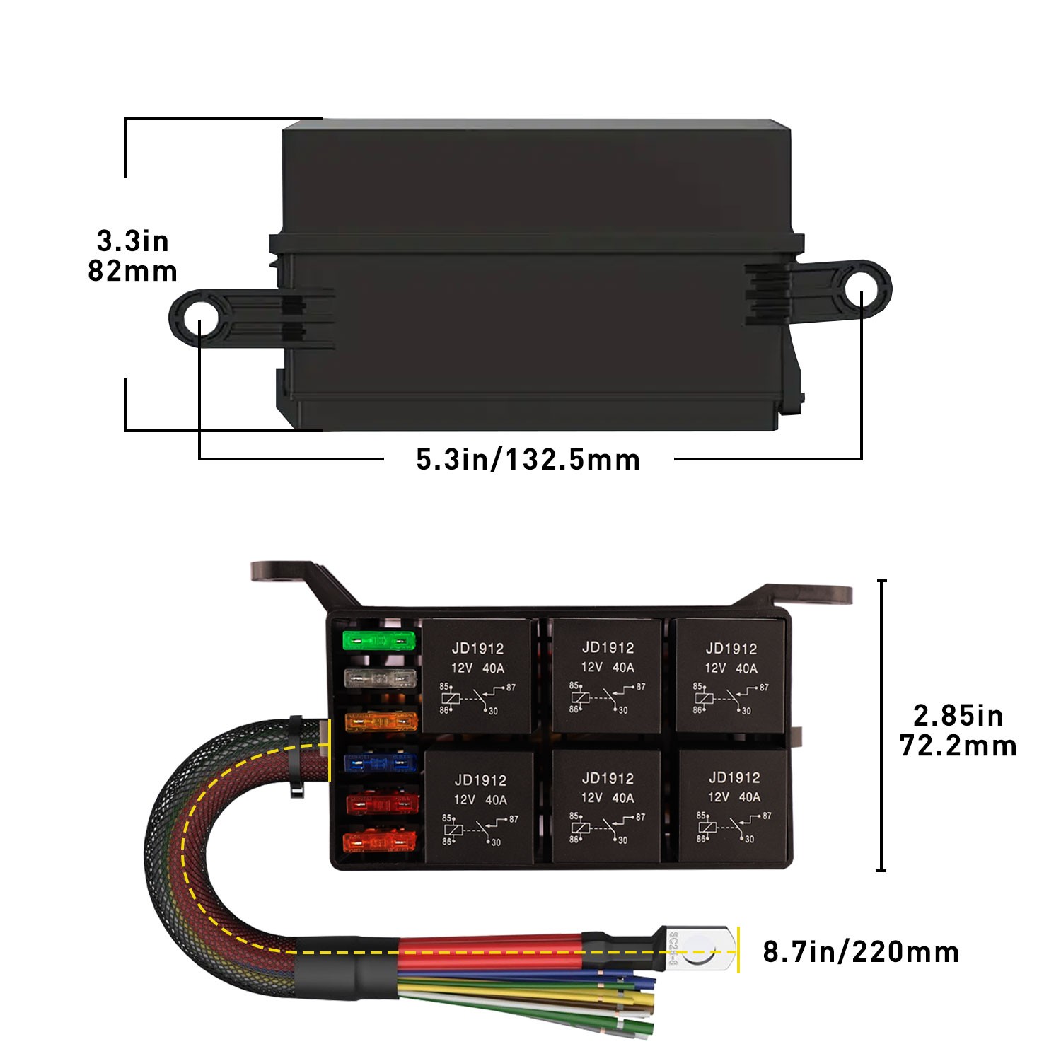 12V Automotive Relay Box, 6 Way Relay Fuse Box 12 AWG Pre-Wired Fuse Circuit Box