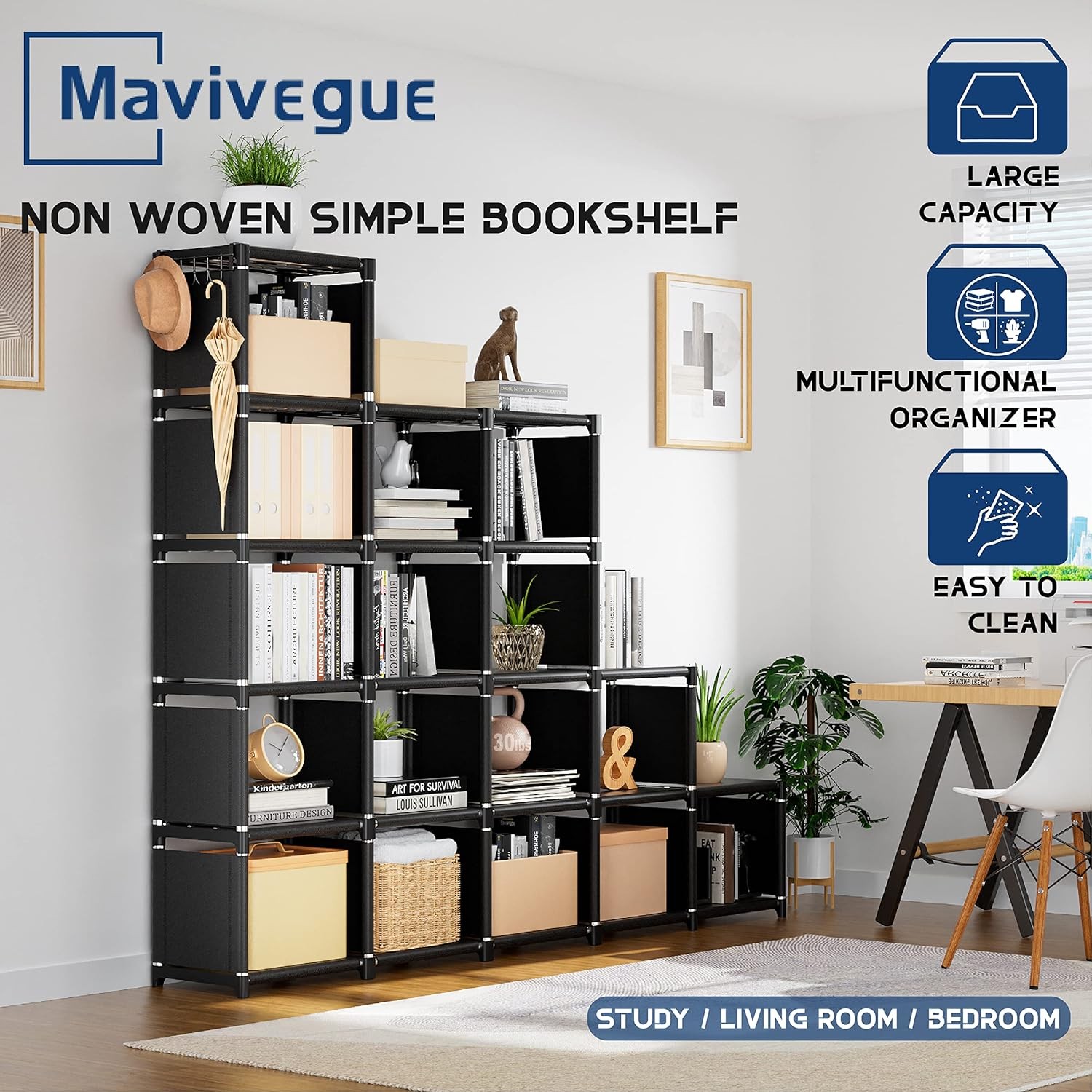 Mavivegue Bookcase 18-Cube Extra Large Book Shelf DIY Cube Storage Organizer