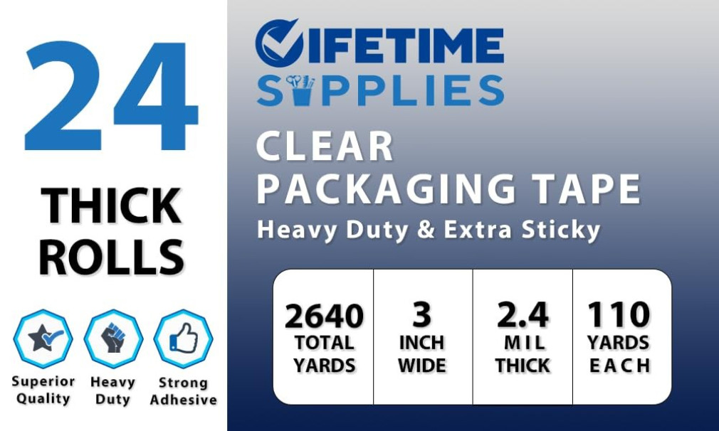 24 Rolls of Heavy-Duty Carton Sealing Packing Tape 3″ x 110 Yards 2.4 mil