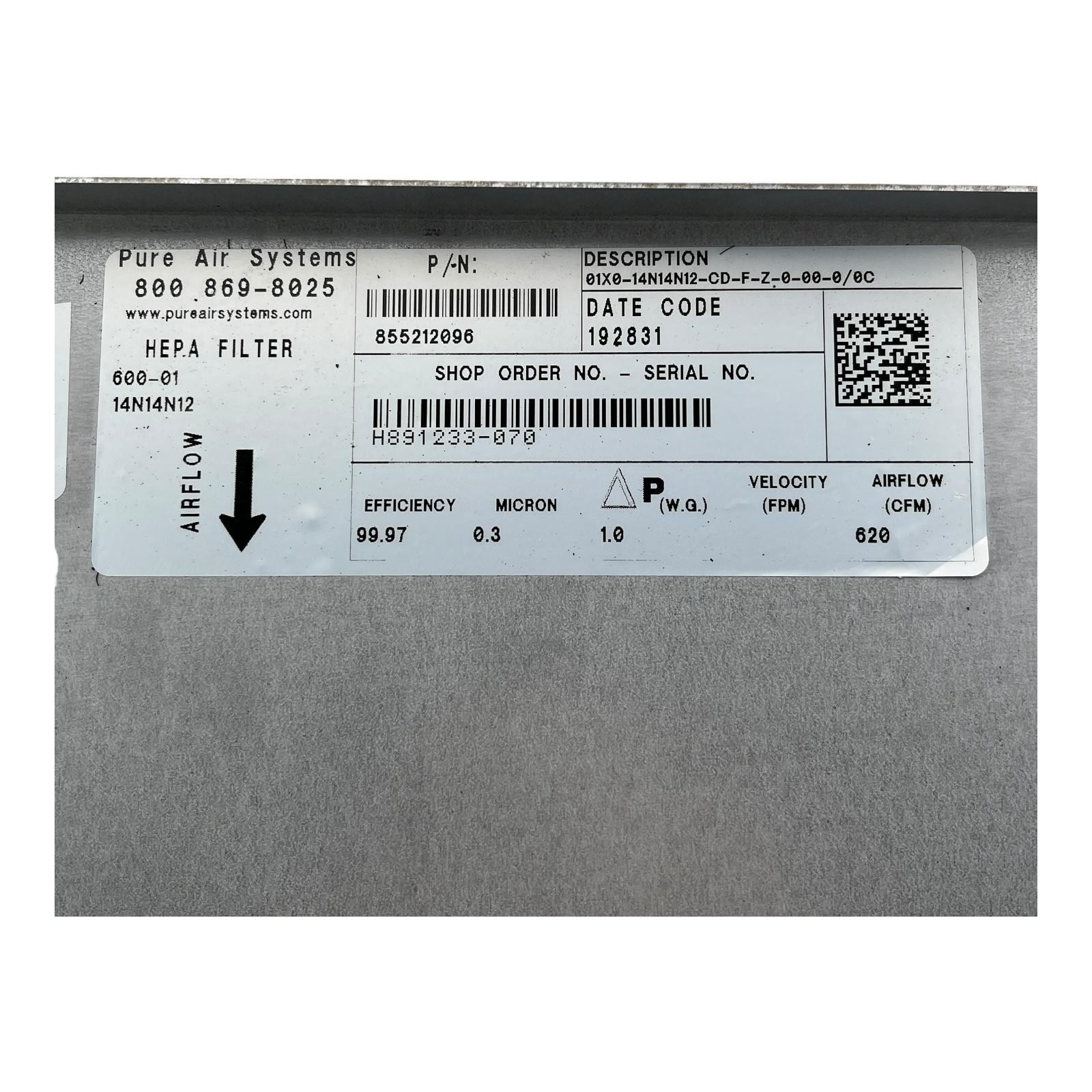 Pure Air Systems True HEPA Rigid Cell Filter 855212096 600-01 White 14N14N12