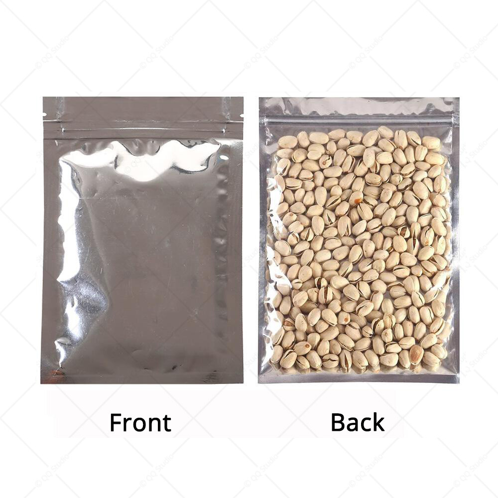 Assorted Sizes Glossy Mylar Foil Clear Front Silver Rear Zip Lock Pouch Bag M