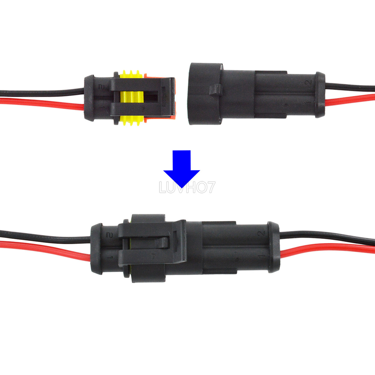 2Pin Way Car Waterproof Male Female Electrical Connector Plug Wire Kit Set Lot