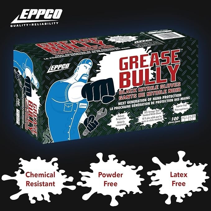 Grease Bully Nitrile Gloves – 6MIL – Black – 1 Box