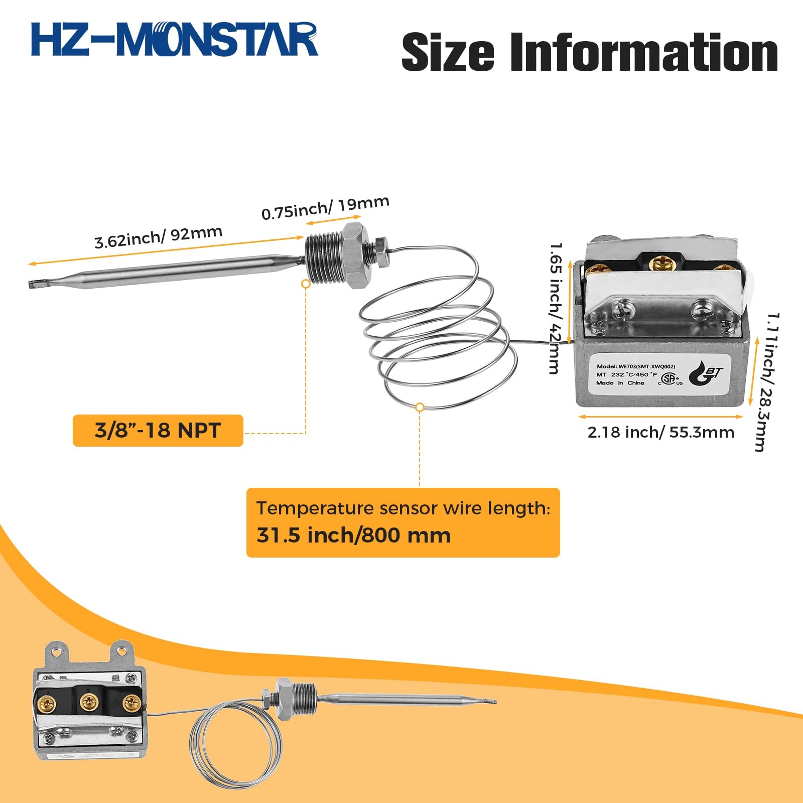 HZMONSTAR 1177 High Limit Fryer Switch Safety, LCCM080360000 Thermostat High …