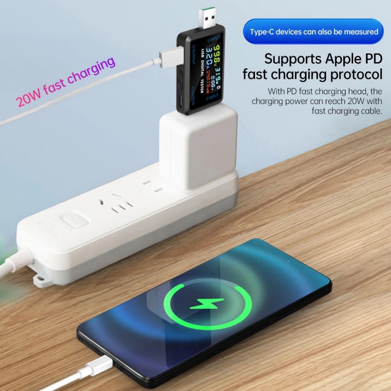 Portable USB C Voltmeter Current Meter Tester for Power Bank Charger Cable Test
