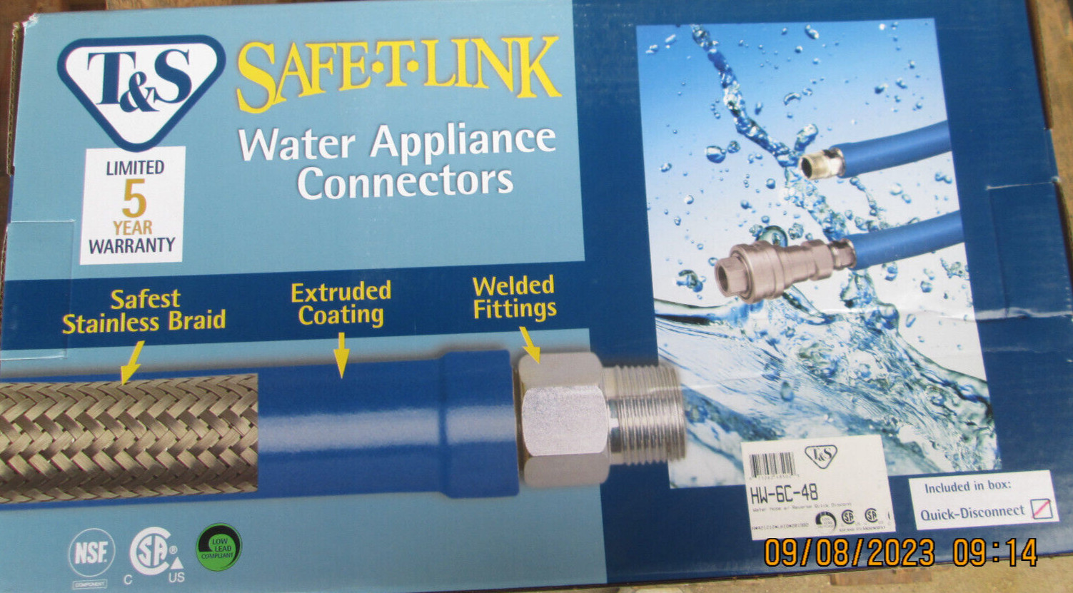 T&S Safe-T-Link Water Appliance Hose 3/8″ x 48″ Quick Disconnect HW-6C-48