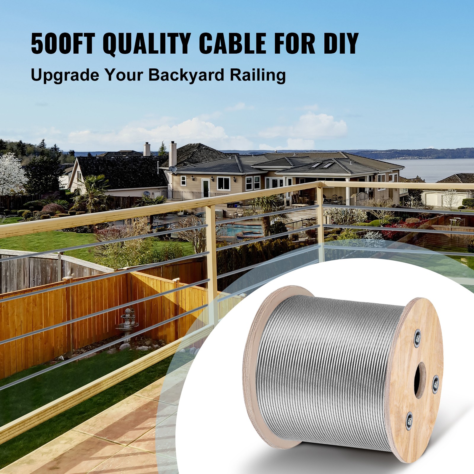 VEVOR T316 Stainless Steel Cable 1/8″ 7×7 Steel Wire Rope 500ft Cable Railing