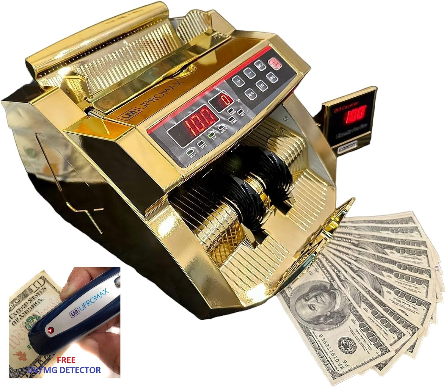 Upromax Gold Money Bill Dollar Counter UV/MG Detection + Counter Display NEW💰🔥