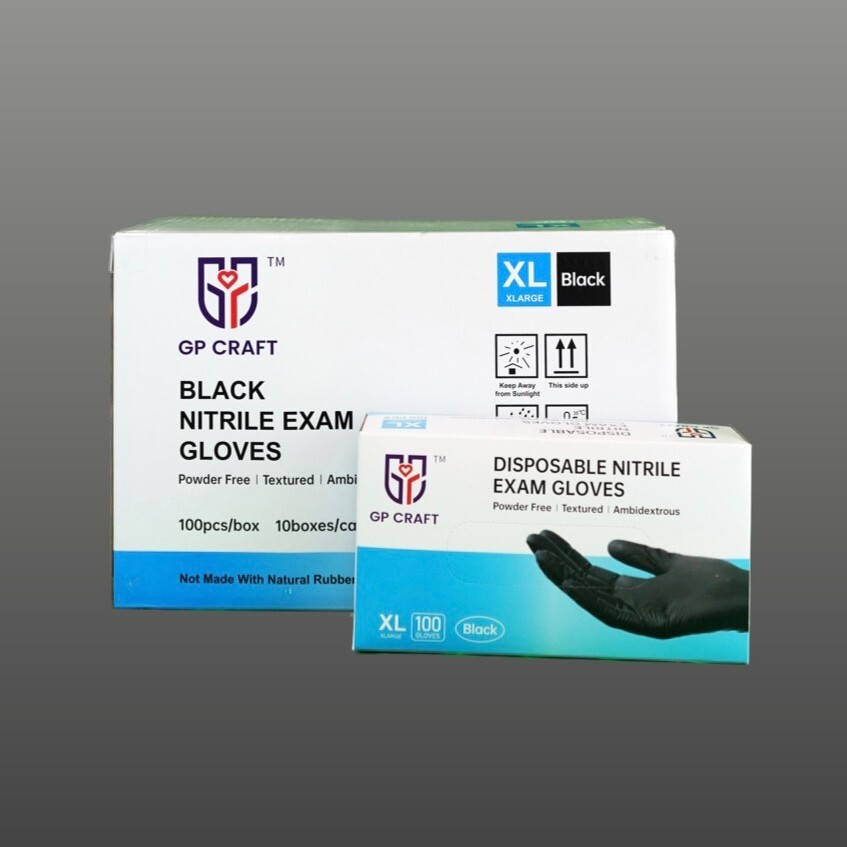 GP CRAFT Disposable Nitrile Exam Gloves, 4 Mil, Black, Chemo Rated, Case of 1000