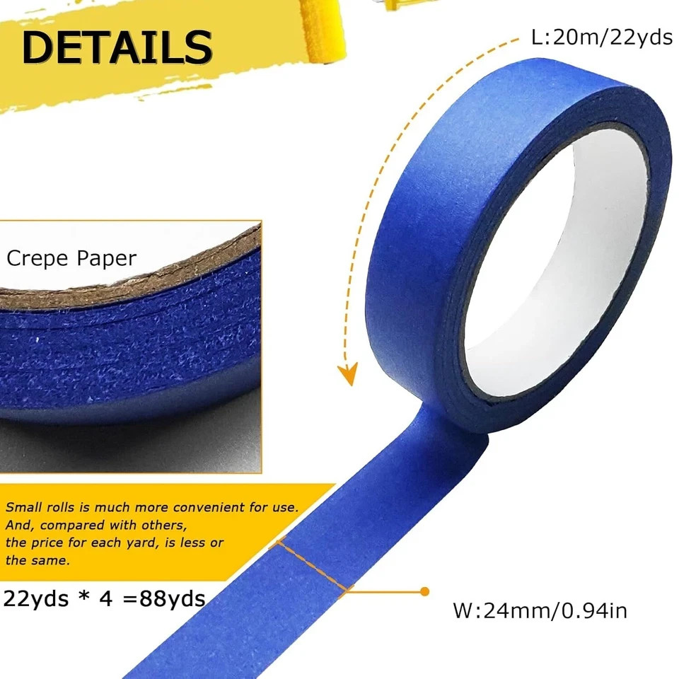 4 Rolls Blue Painters Tape, Masking Tape, Painter’S Tape, Painting Tape with Mul