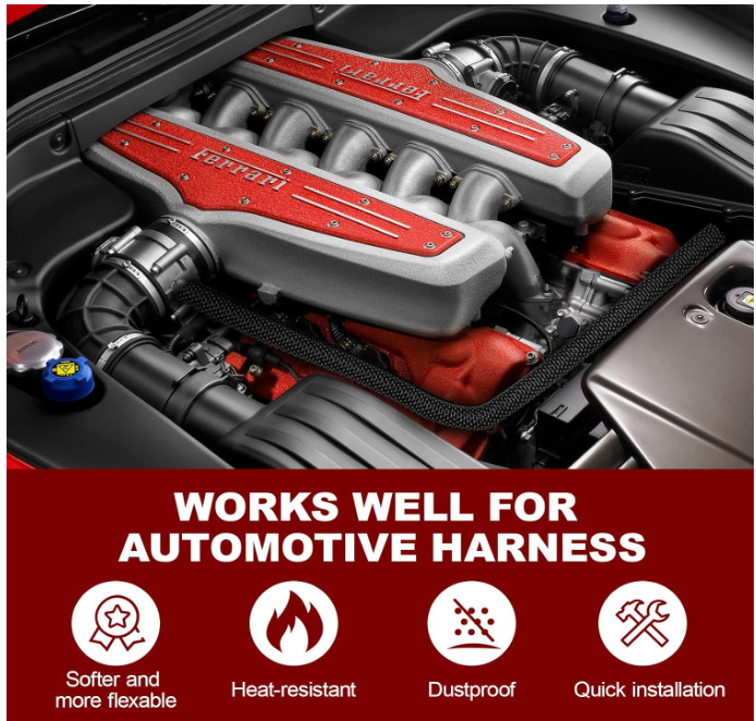 Funda trenzada automotriz 20ft 1/2″ resistente al calor, protección cables. NUEV