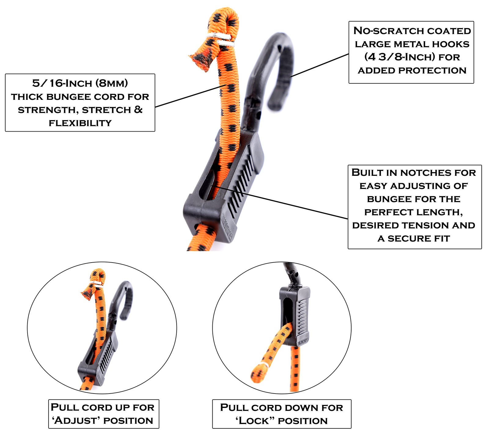 Mabc32 All Purpose Adjustable Bungee Cords With Hooks 32inch Orange/black 10 Cou