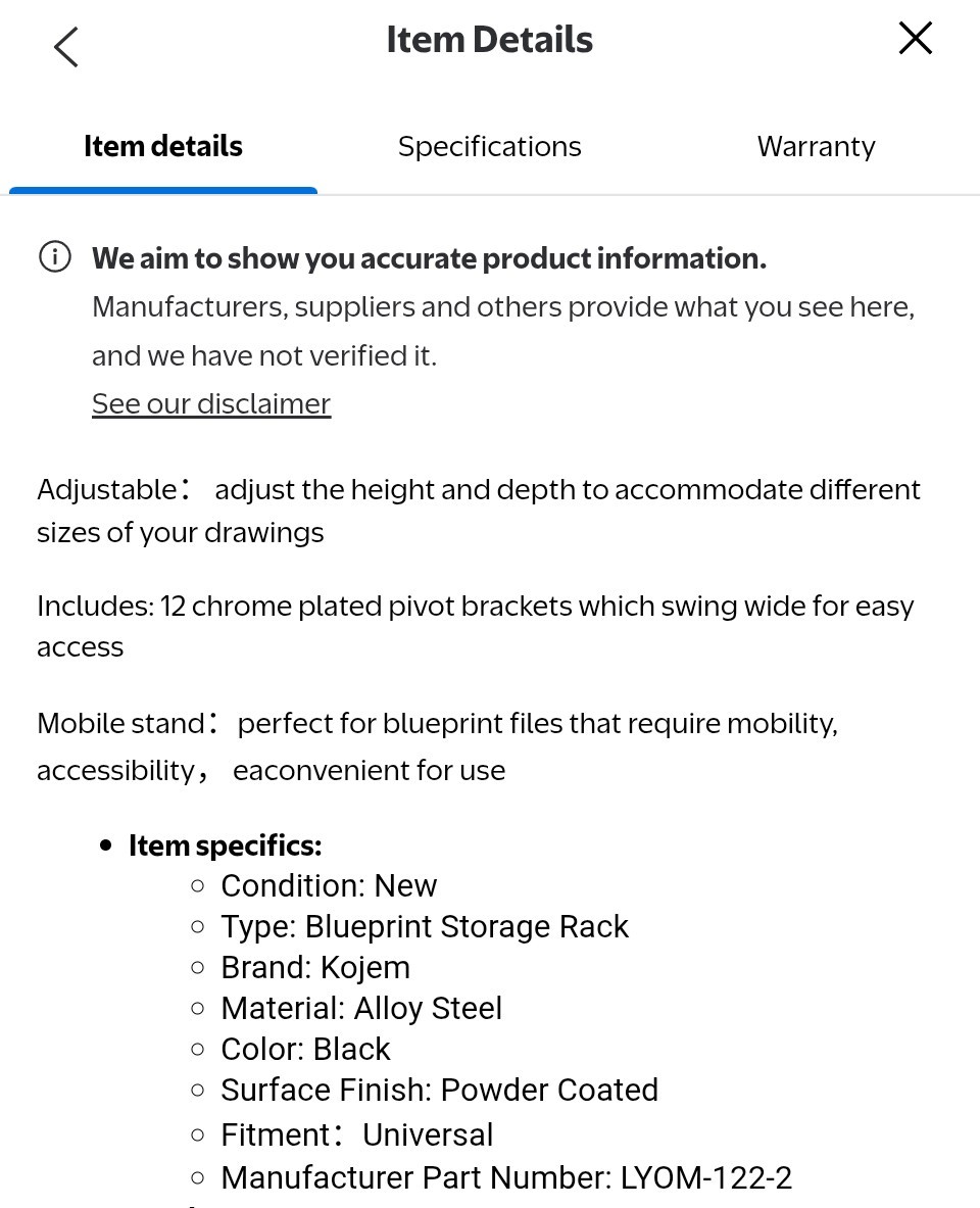 Kojem blueprint rack art holder 12 pivot bracket adjustable storage LYOM122-2-Z1
