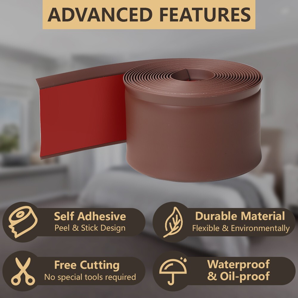 Vinyl Wall Base Baseboard Molding Trim 4″x 20FT Flexible Self Adhesive Brown