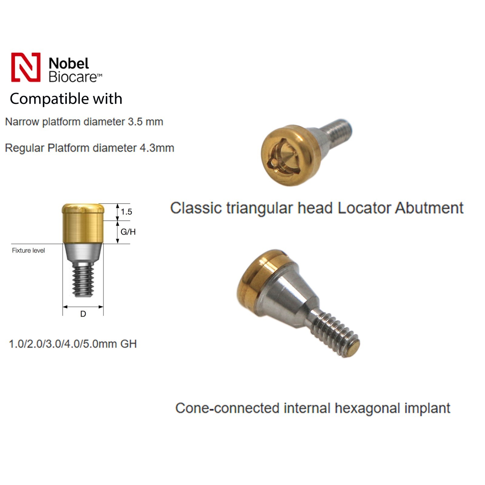 Nobel Biocare CC Hex Locator/Healing Cap Abutment Analog Impression Coping NP/RP