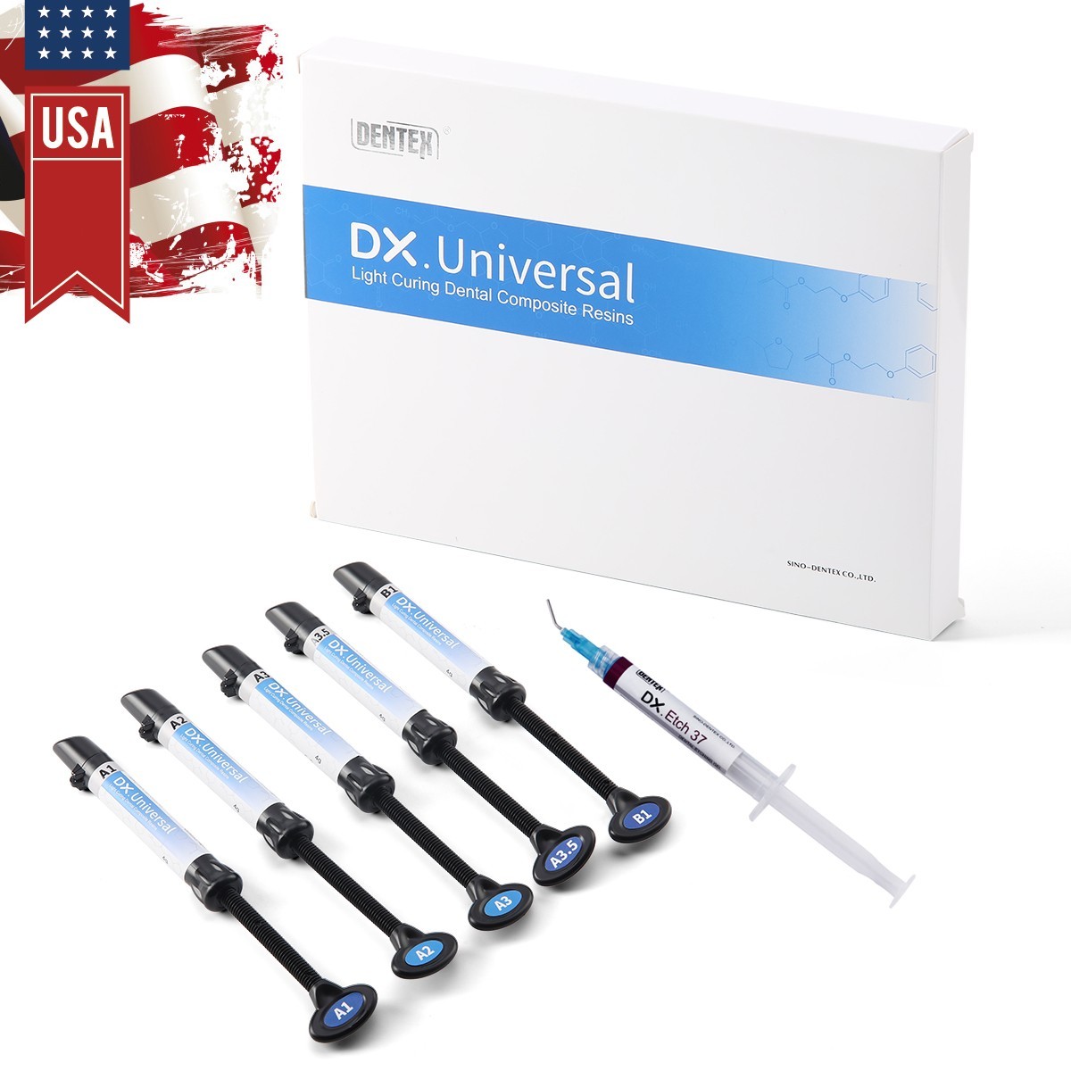 DENTEX Dental Light Cure Composite Resin Syringe Kit Shade A1 A2 A3 A3.5 B1