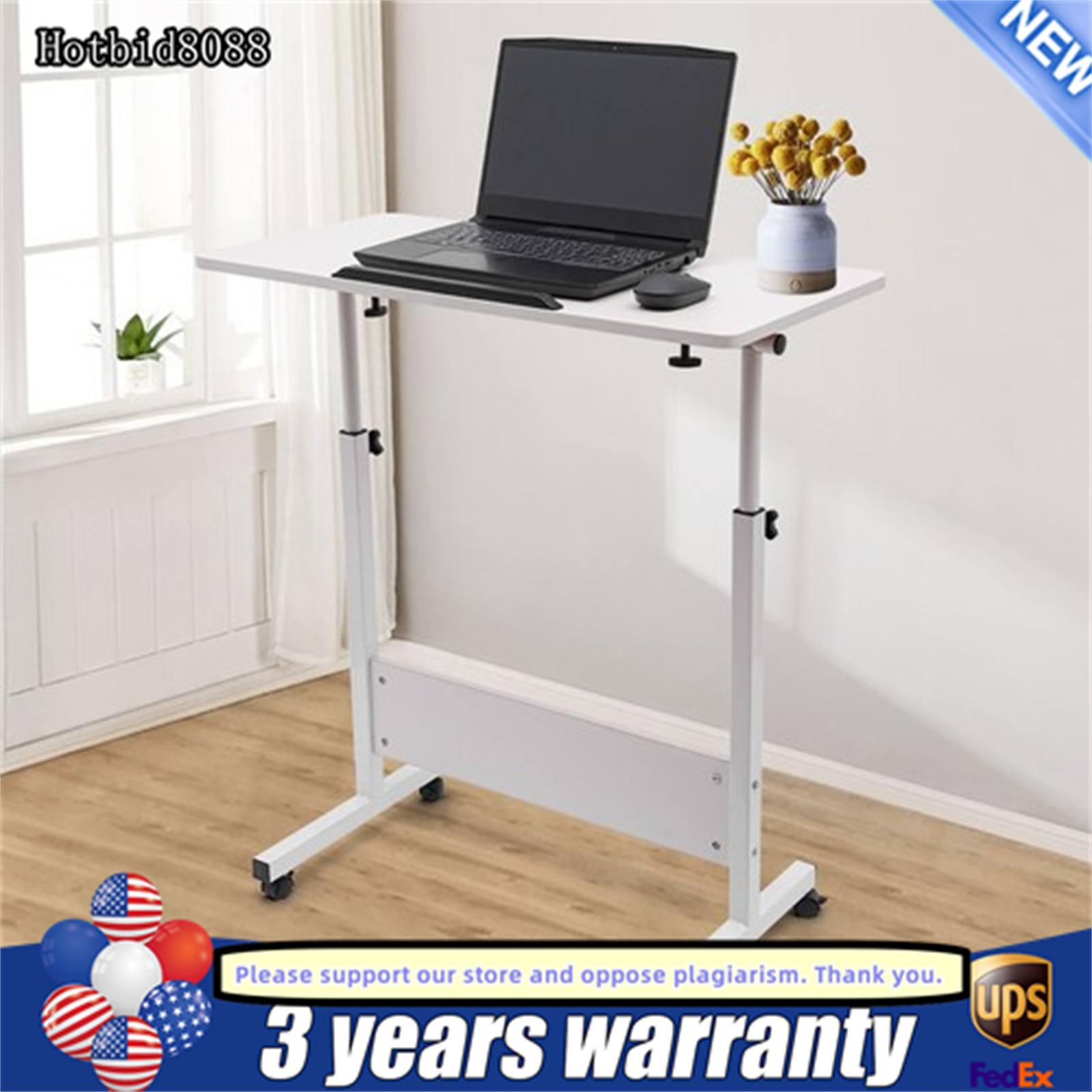 Adjustable Height Office Rolling Laptop Table Stand Bed Side Computer Desk Stand