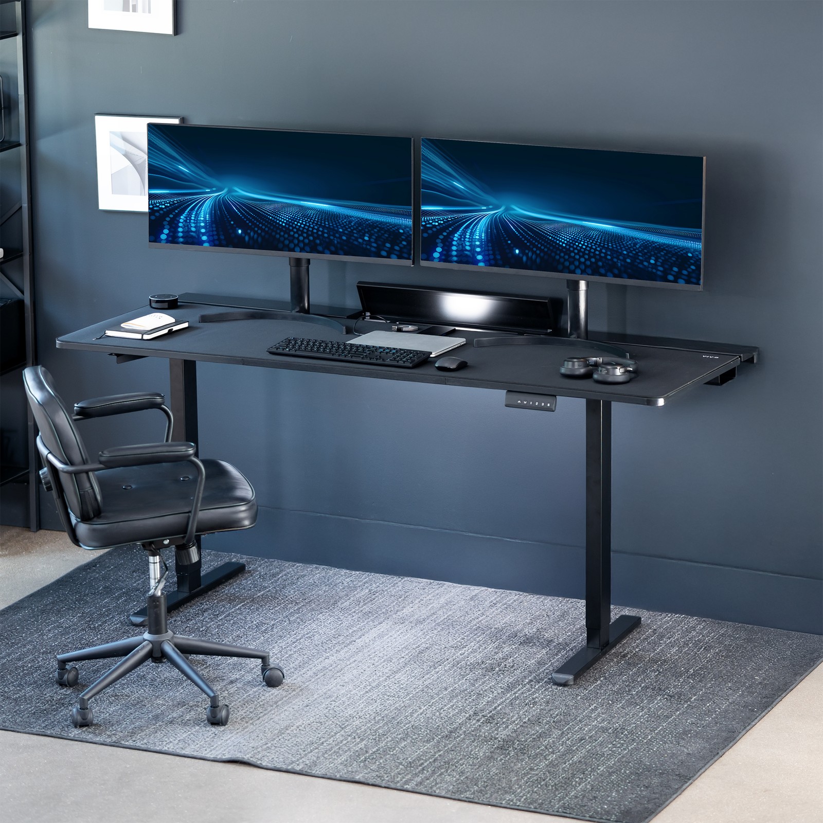 VIVO Electric 71″ x 30″ Desk, Full Pad, Black Hidden Cable Tabletop, Black Frame