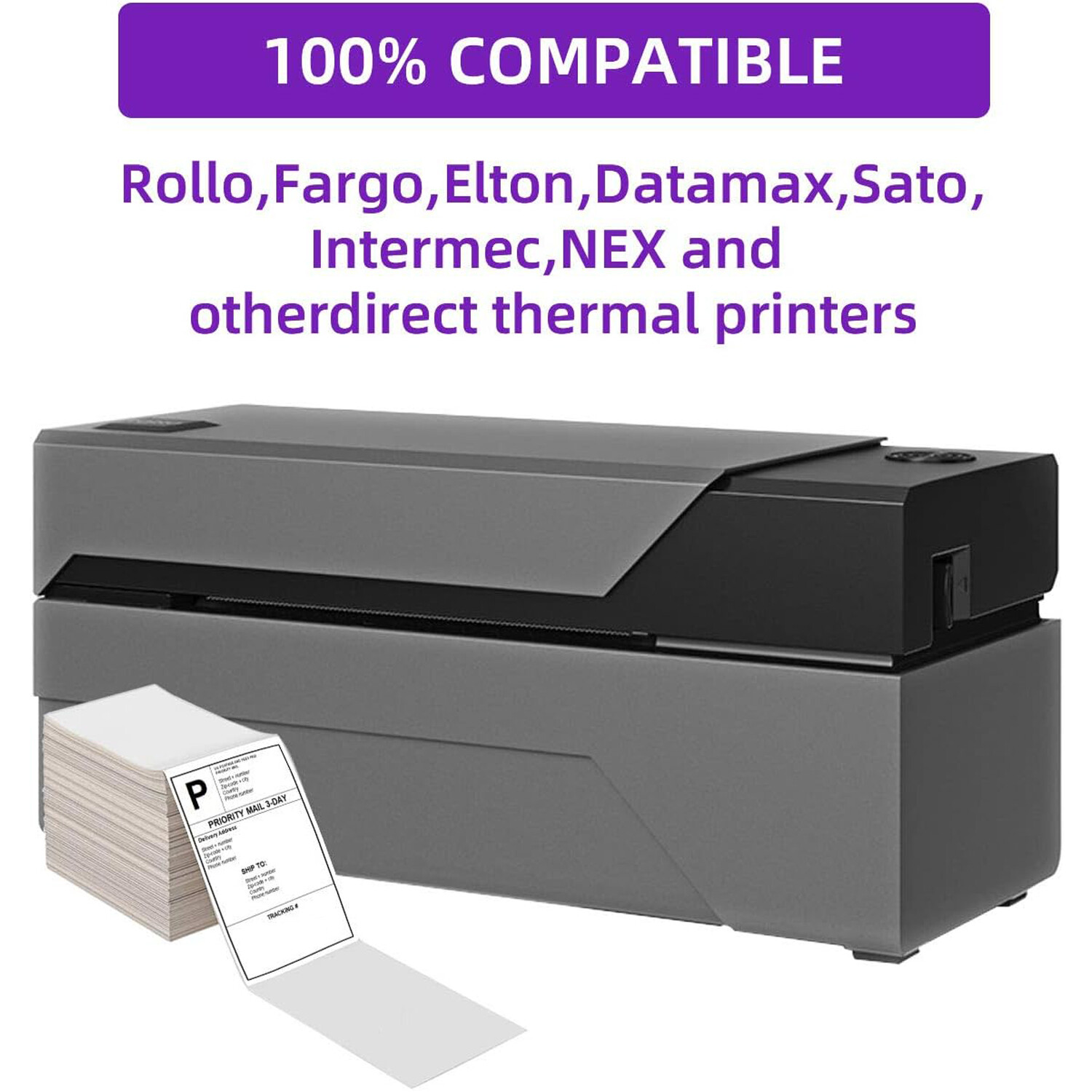 500 4″ x 6″ Fanfold Direct Thermal Shipping Labels Perforated for Zebra & Rollo