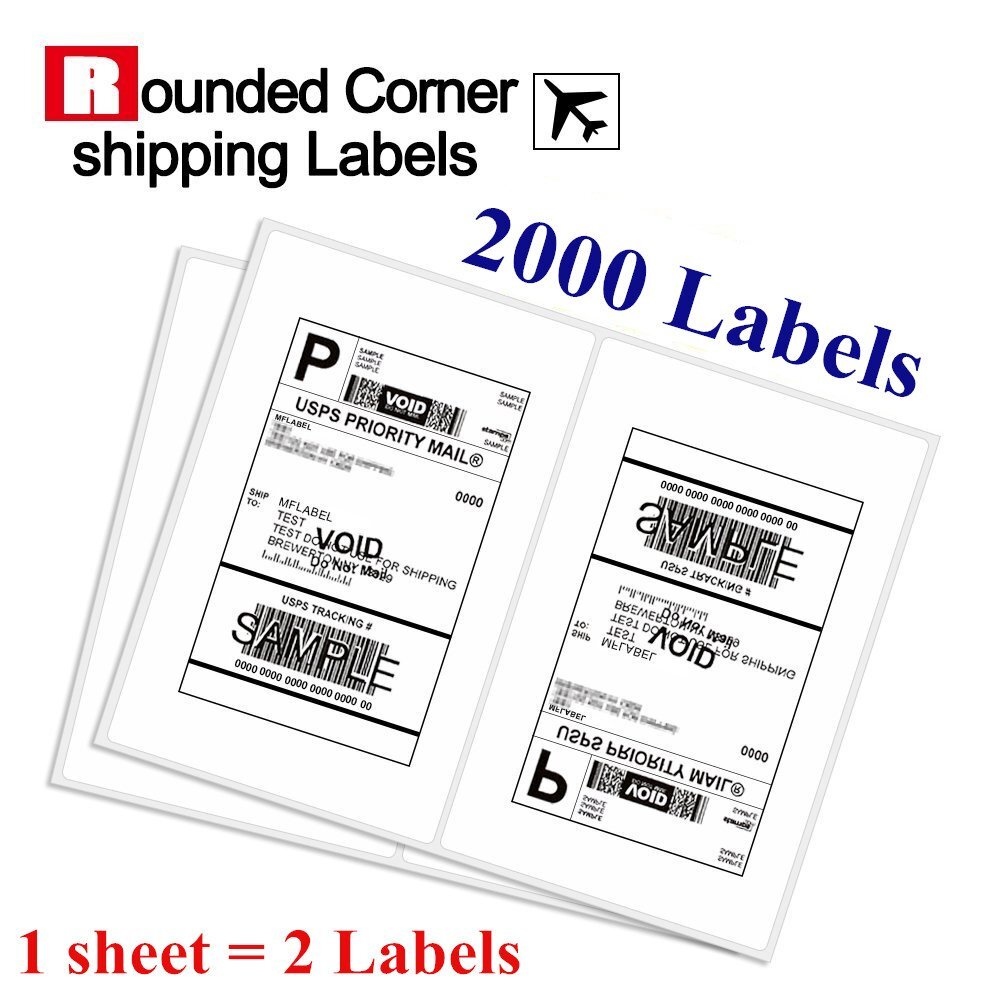 2000 Half Sheet Shipping Labels 8.5×5.5 Self Adhesive Round Corner for Paypal