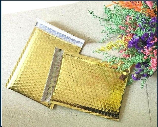 25 #000 Glamour Metallic Gold Poly Bubble Mailers Envelopes Bags 4×8 Extra Wide