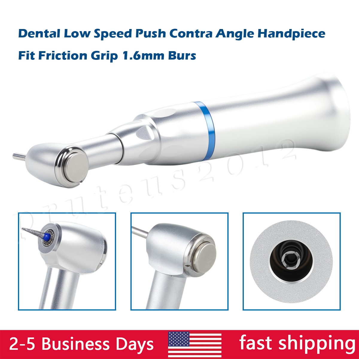 Dental 1:1 Slow Speed Handpiece Contra Angle Push Button/Diamond FG Bur 1.6mm