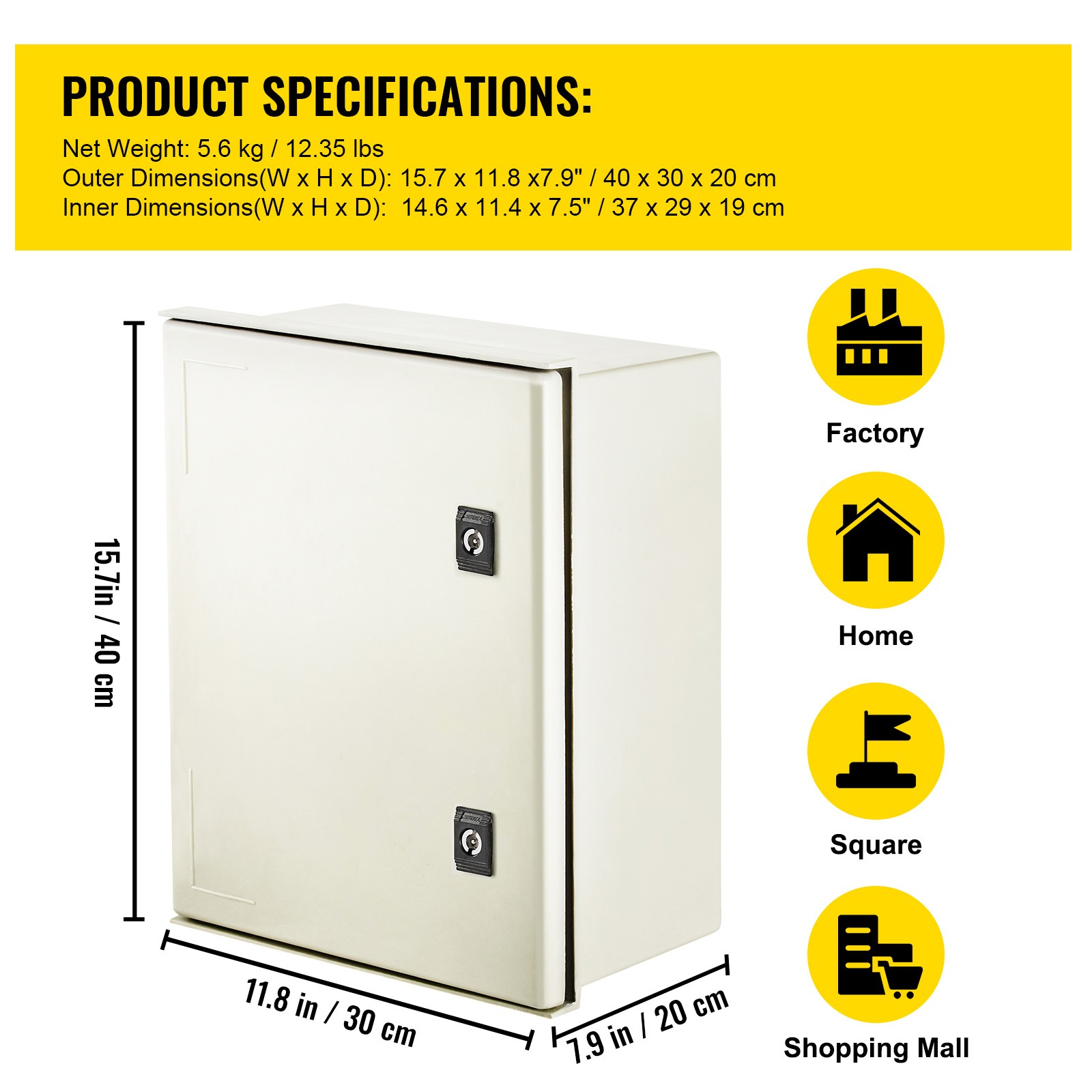 VEVOR Fiberglass Enclosure Electrical Enclosure Box 15.7 x 11.8 x7.9″ Wall Mount
