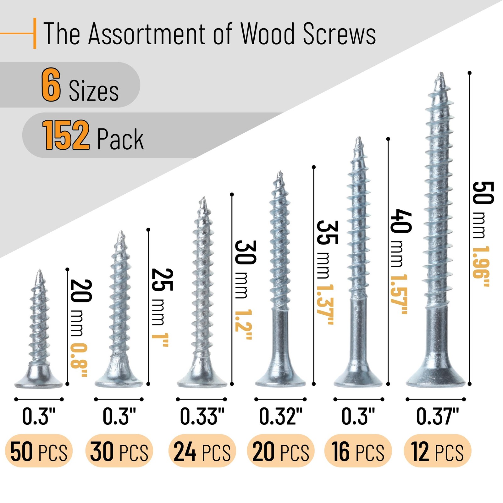 Mr. Pen- Wood Screws Assortment Kit, 152 pcs, Silver, Phillips Tips, Assorted