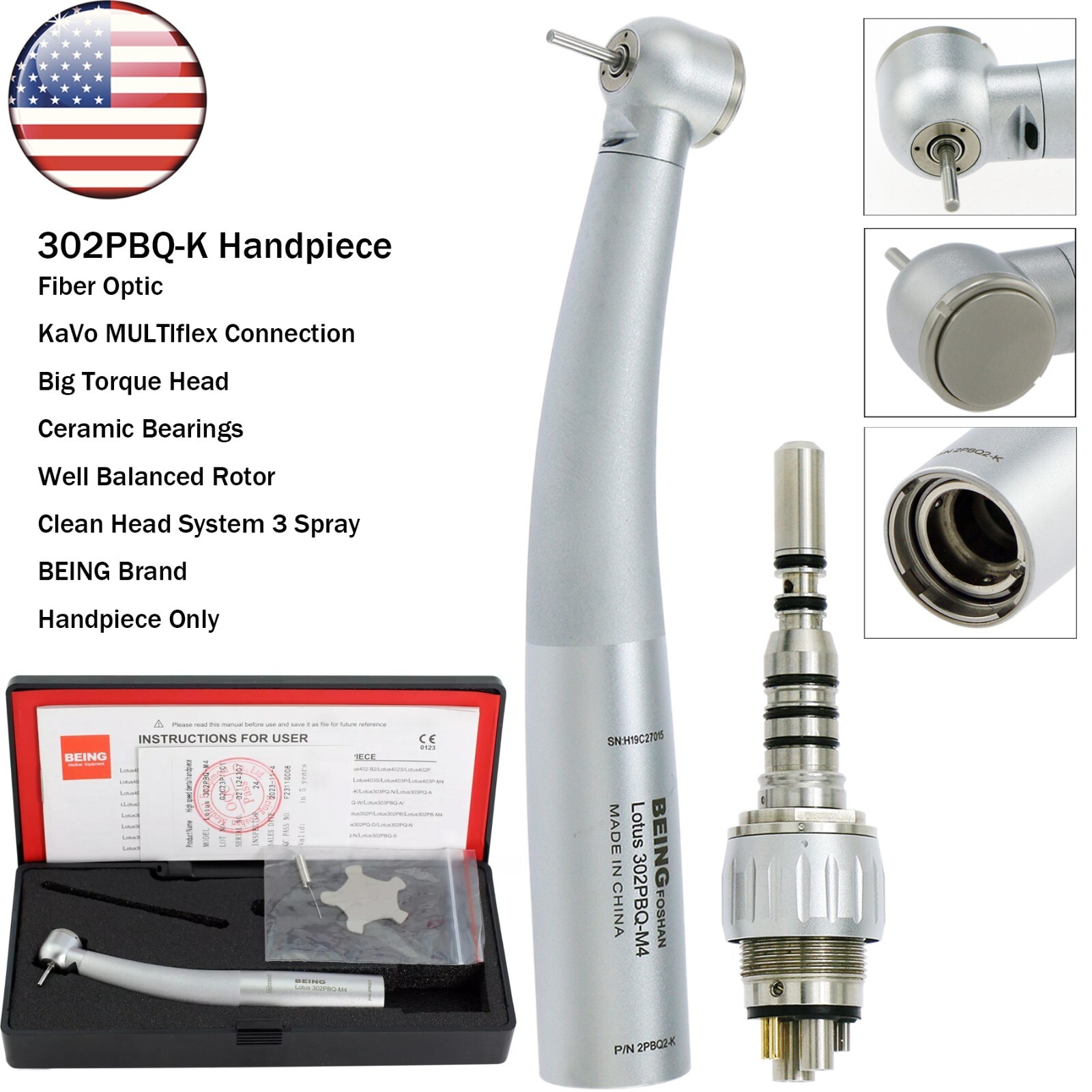 BEING Dental High Speed Fiber Optic Turbine Handpiece fit KAVO Coupler 4/6 Holes