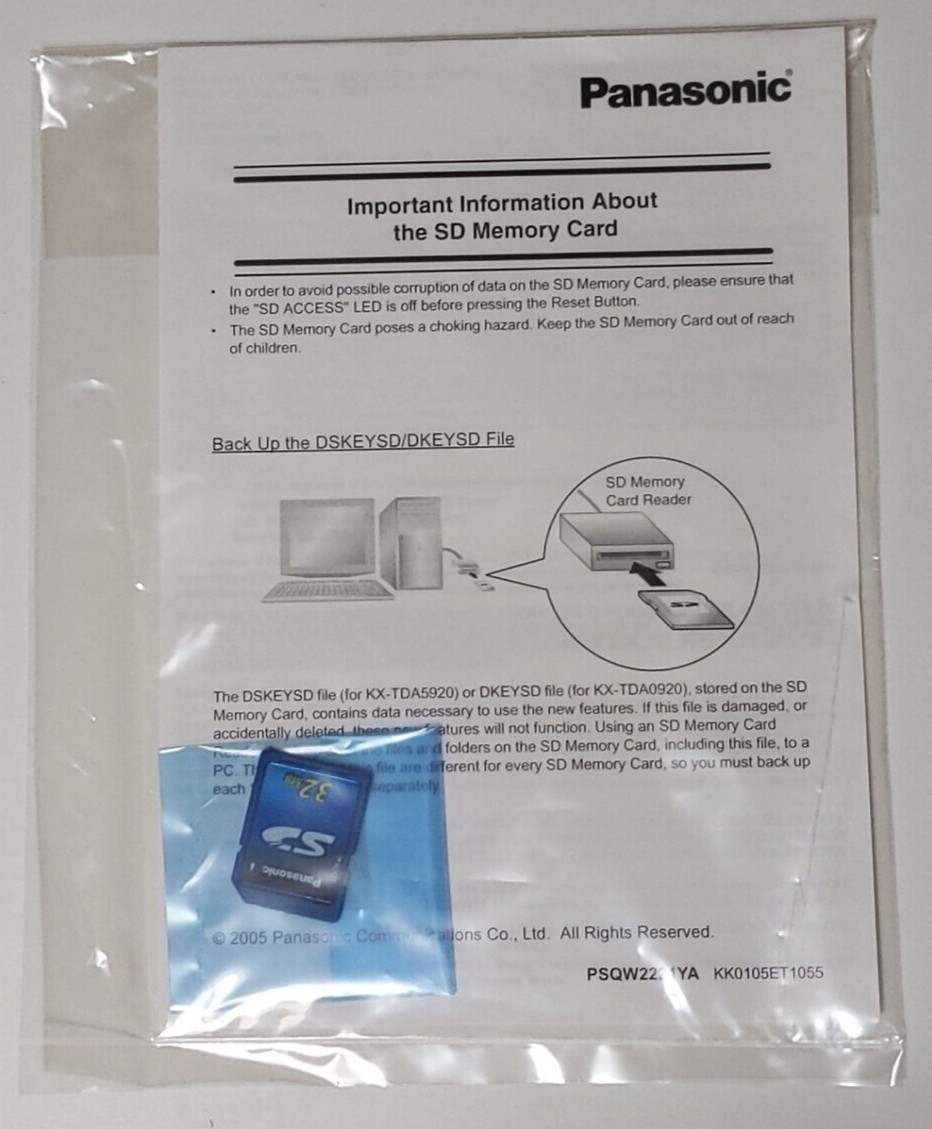 Panasonic KX-TDA5920 SD Memory Card for Software Upgrade to Enhanced Version