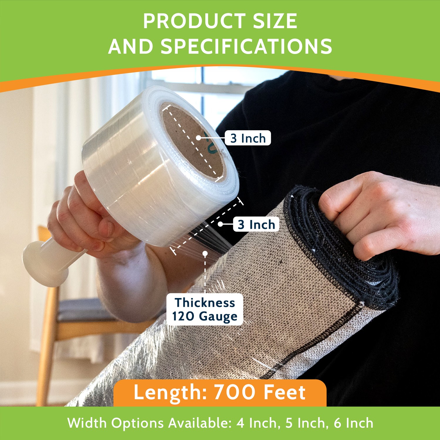 Mini Stretch Film Shrink Wrap, 18 Rolls, 3″x700′, 120 Gauge, with Plastic Handle