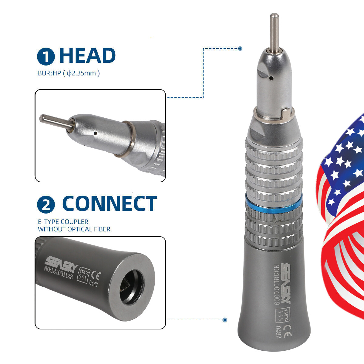 NSK Style Dental Slow Low Speed Straight Handpiece Nose Cone E-type SEASKY HP
