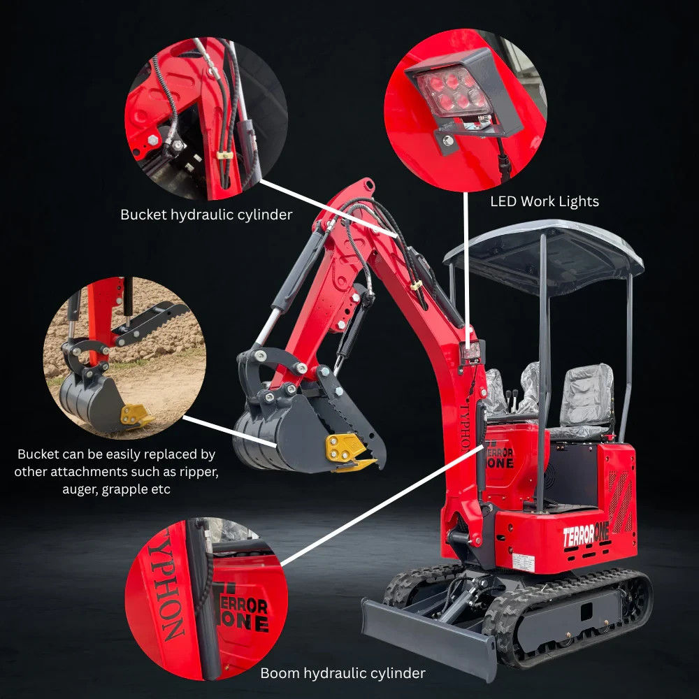 13.5HP Mini Excavator 1 TON B&S EPA Engine Hydraulic Thumb Digger Free Shipping