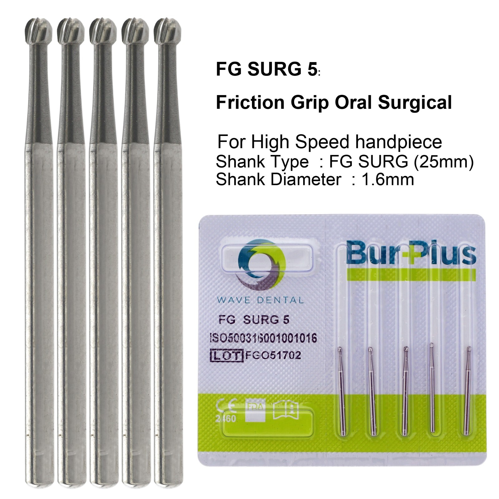 Wave Dental Surgical Burs Round Carbide Surgical Length Bur 25mm FGOS High Speed