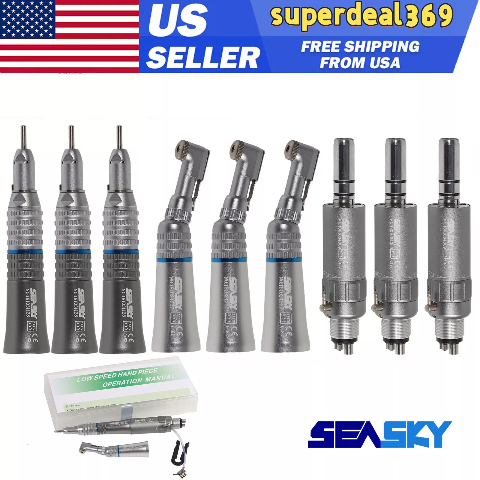 NSK Style Dental Slow Low Speed Handpiece Straight Contra Angle Air Motor 4/2H