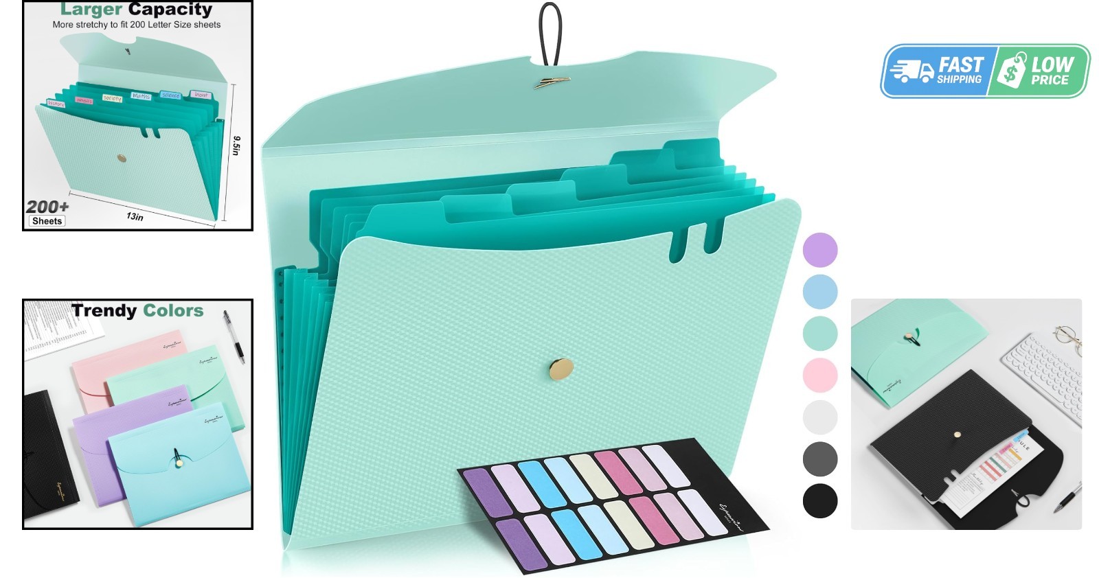 Expanding File Folder with Bungee Closure – Lightweight Green Design