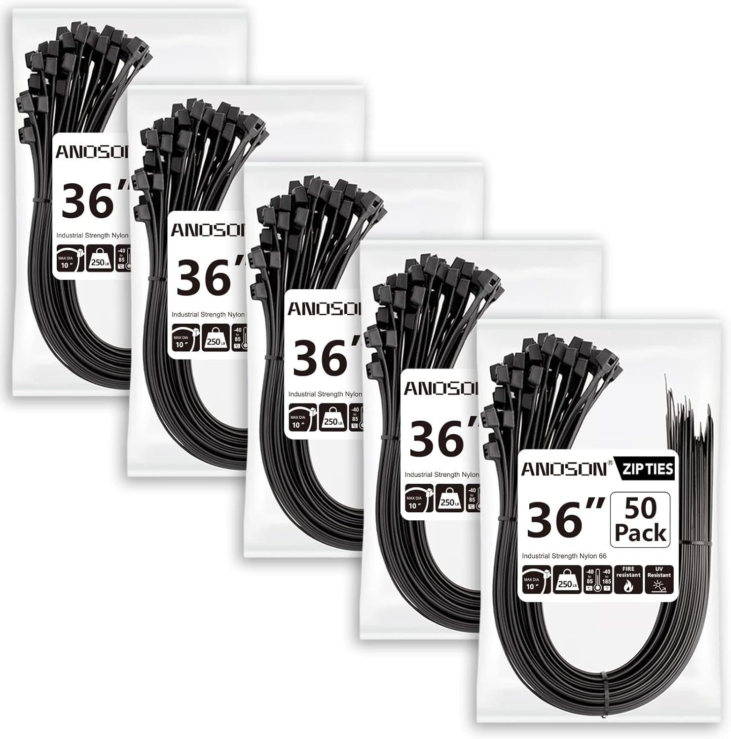 Large Zip Ties 36 Inch (50 Pack), Long Zip Ties Heavy Duty with 250 Lb Tensile S
