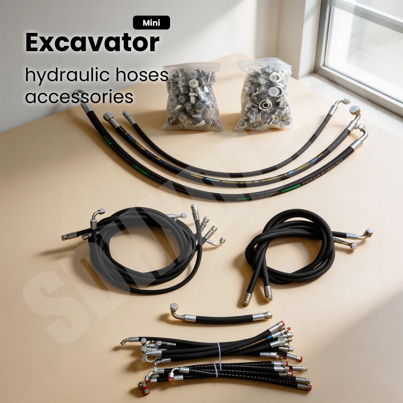 Chinese Mini Excavator Hydraulic Hose And Fitting Set Of 27 Hoses AGT Miva Rippa