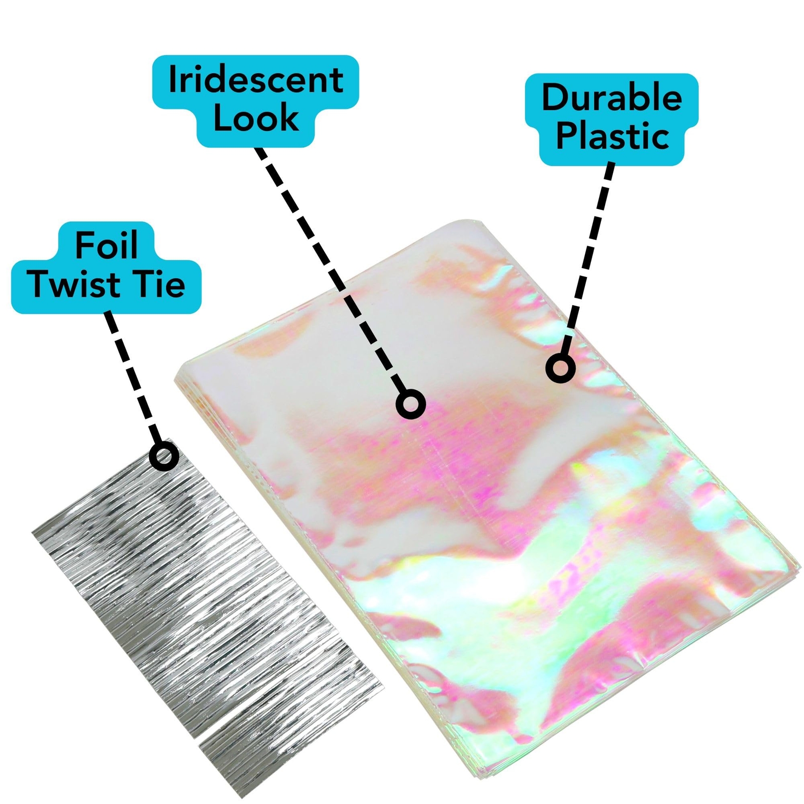 100-Count Cello Bags Iridescent Holographic 6 x 9-Inch Heat Shrink Plastic