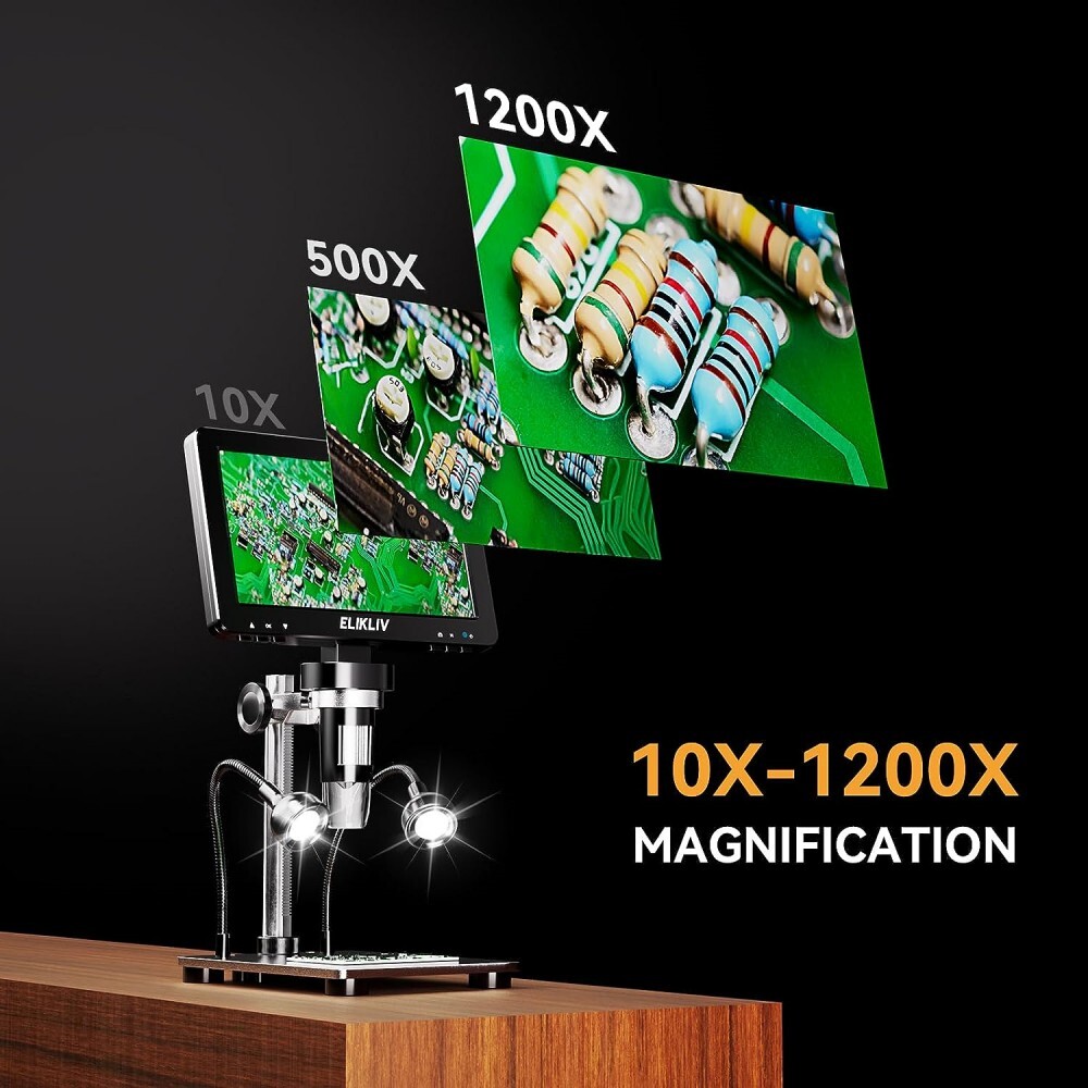 Elikliv 1200X Digital Microscope HD Camera 7″ LCD 1080p Coin Magnifier w/ Light