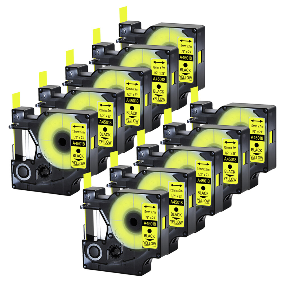 10 Pack 45018 Black Yellow Label Tape for DYMO D1 LabelPoint 100 150 200 250 300