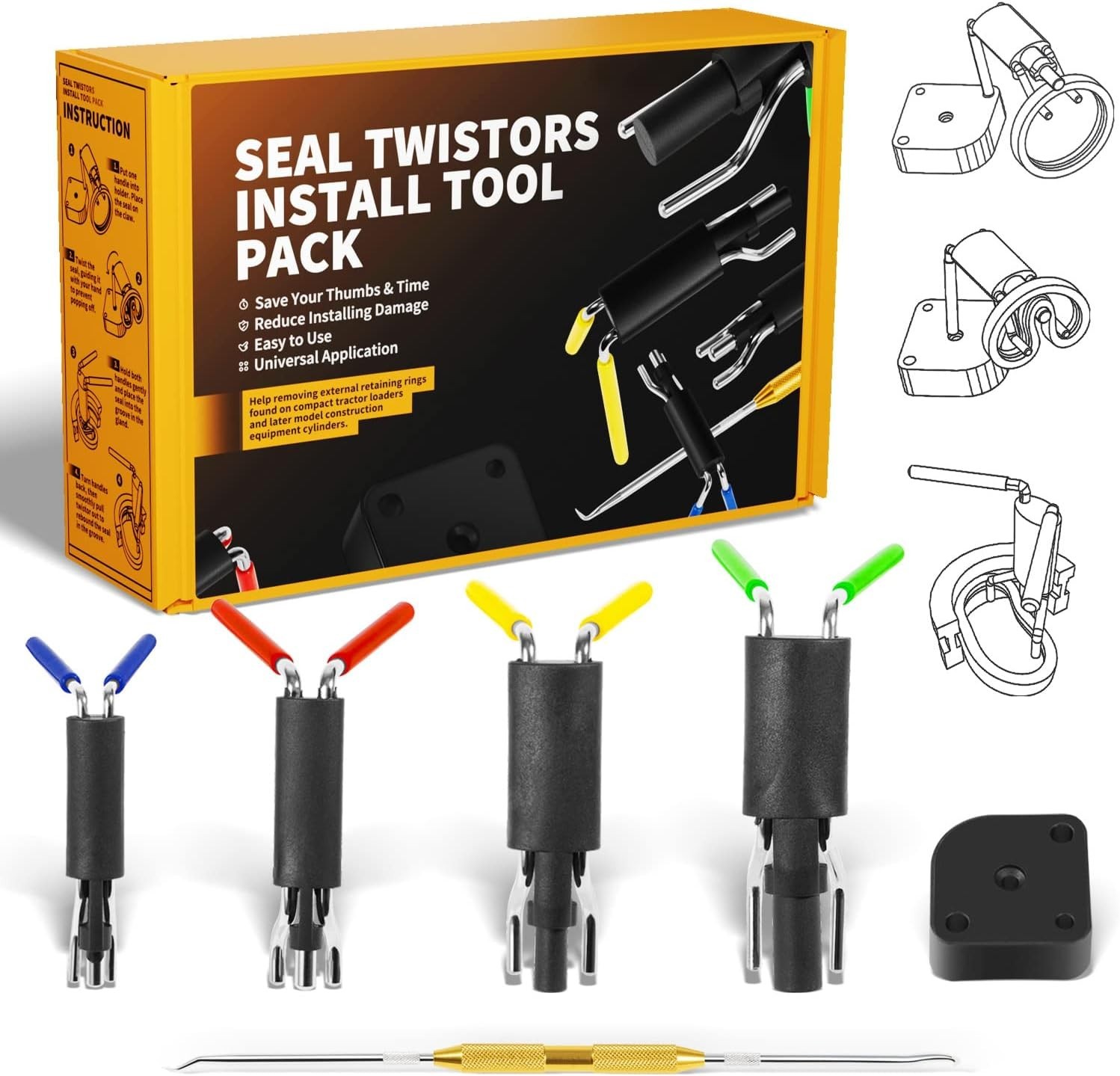 6 Pack Hydraulic Seal Installation Tool Kit for Cylinder Repair