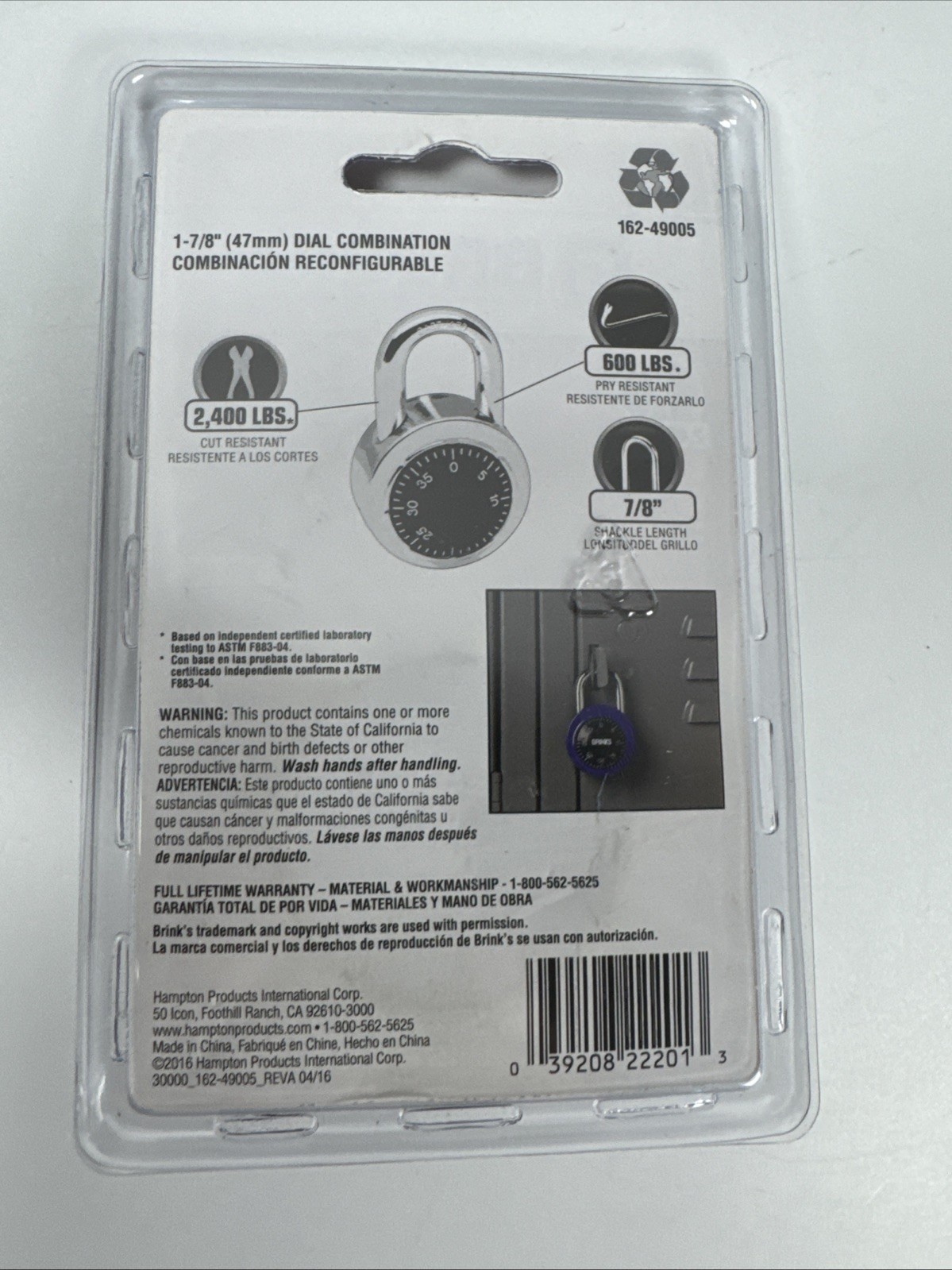 BRINKS ~ CUT & PRY RESISTANT Hardened Steel Security Dial Combination Padlock