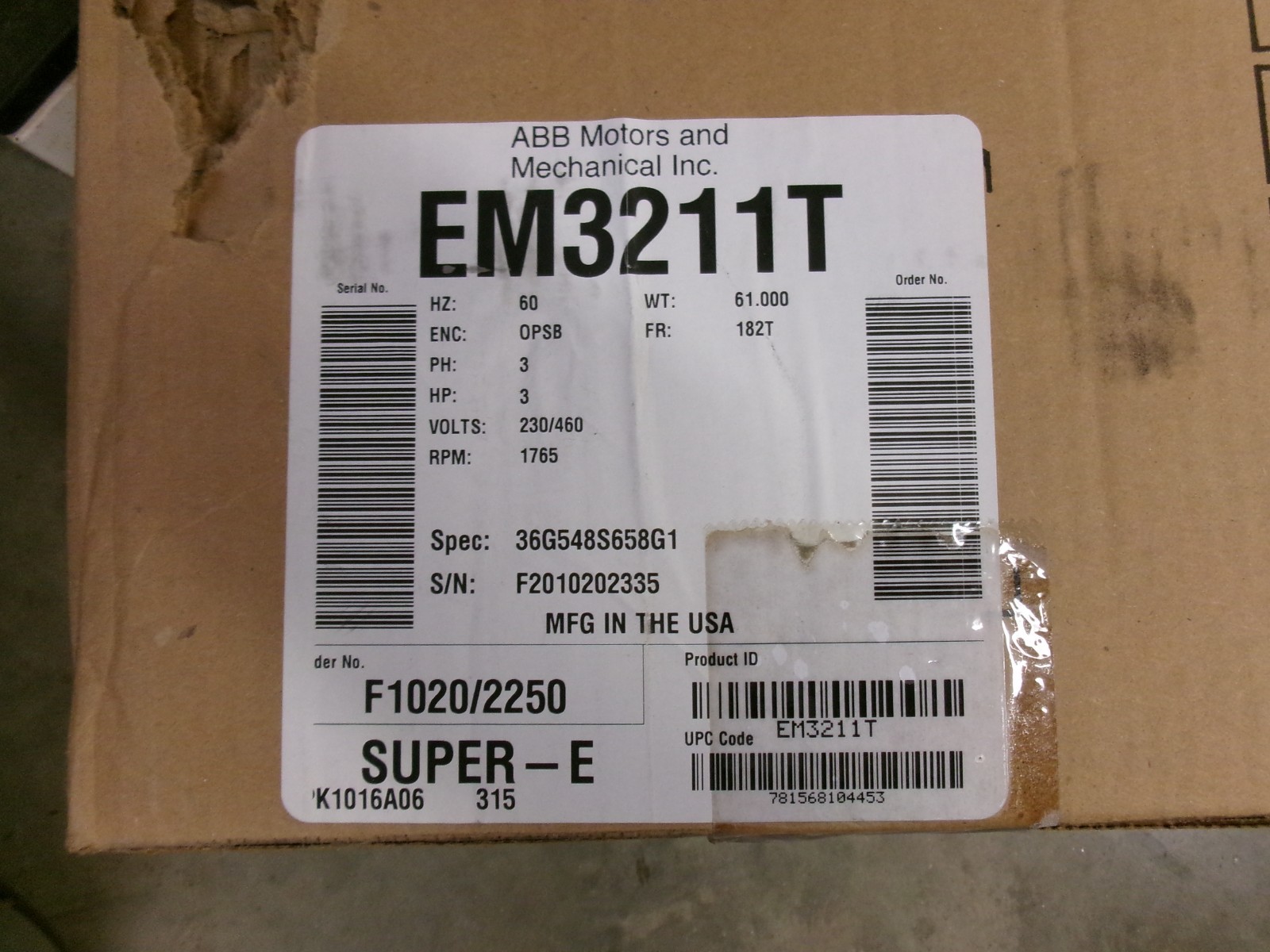 NIB BALDOR Motor 3HP 230/460V EM3211T