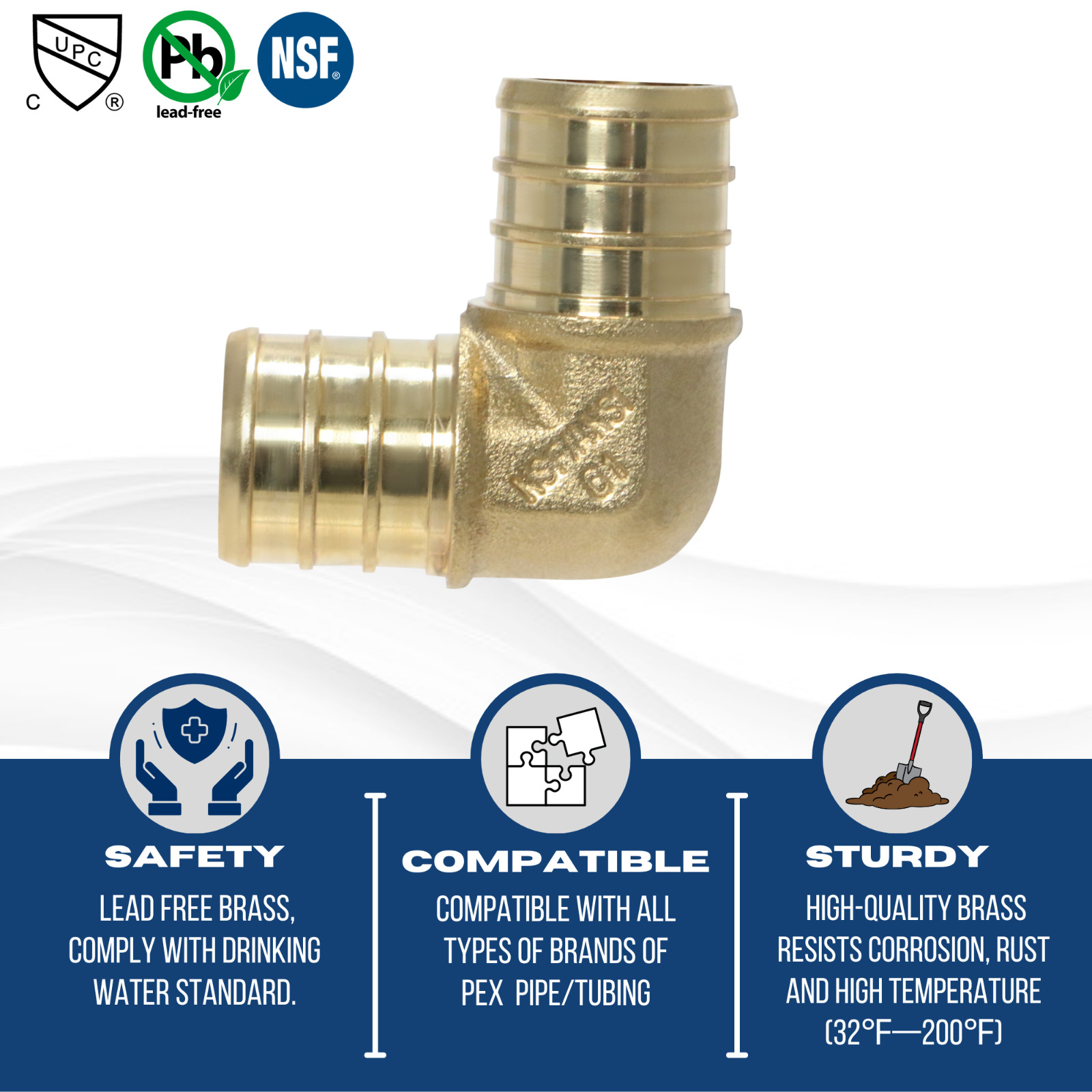 50 PIECES 3/4″ X 3/4″ PEX ELBOW – BRASS CRIMP FITTINGS (LEAD-FREE)