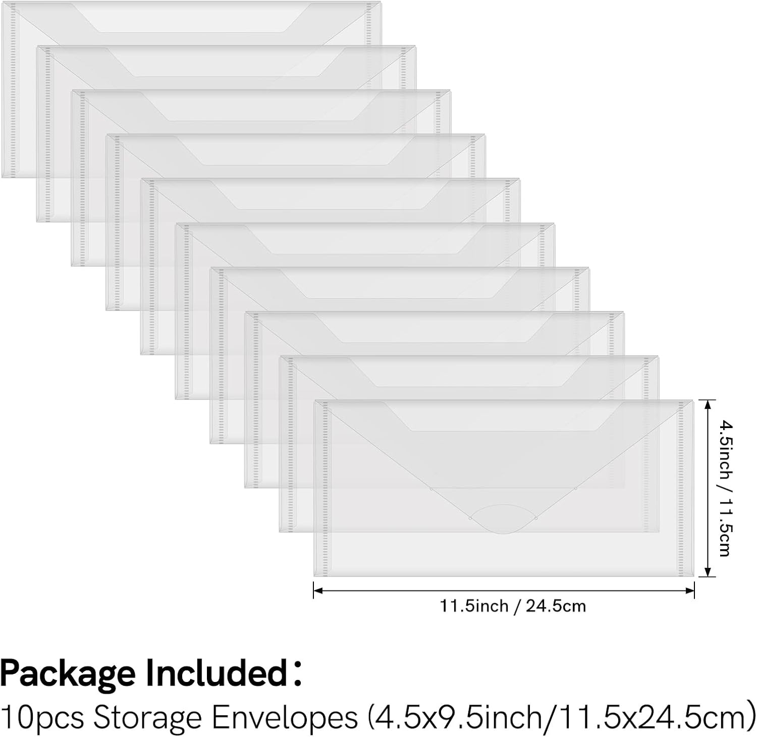 10 PCS 4.5”X9.5” Clear Storage Envelopes Pockets Resealable Plastic Bags for C