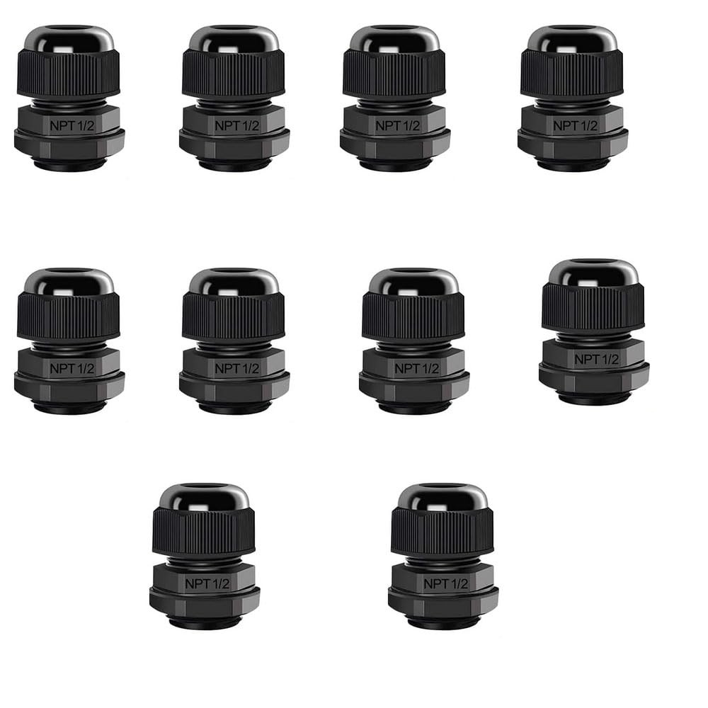 10 Pack 1/2″ NPT Cable Gland Waterproof IP68 Nylon Cable Pass Through Cord Grip