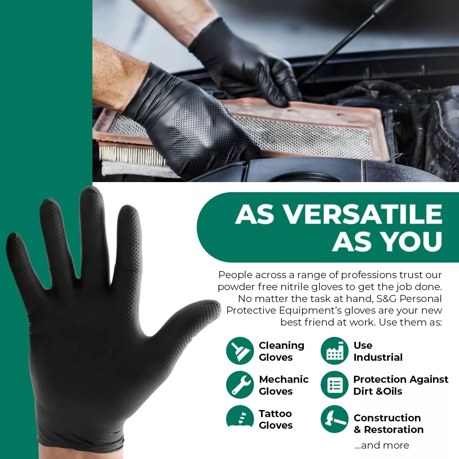 S&G Black Diamond Nitrile Gloves Powder Latex Free 6 Mil 1000pcs M/L/XL