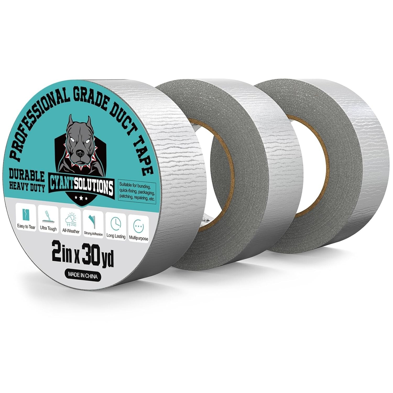 3 Rolls of Grey Duct Tape Heavy Duty Version, 2 Inches x 30 Yards Per Roll, 90yd