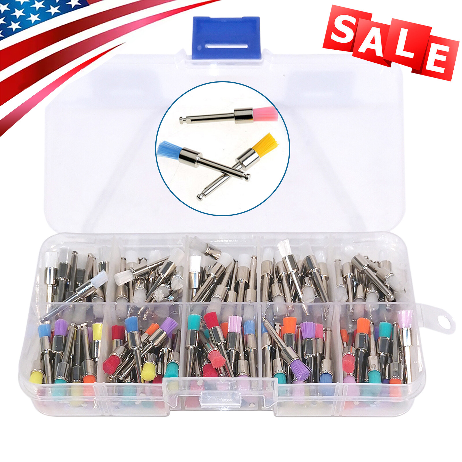 200 pcs Dental Teeth Prophy Brushes Polishing Tapered Latch Type Mixed 2.35mm po